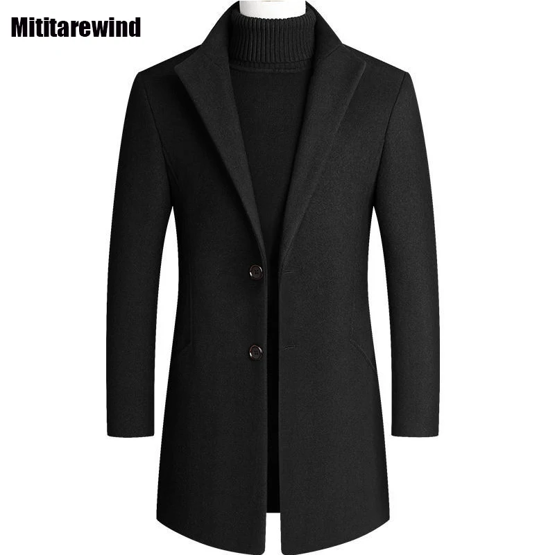 Classic Fashion Men's Winter Jacket Business Causal Male Coat Slim Solid Thicken Lapel Woolen Coat Simple Warm Mid Long Coats
