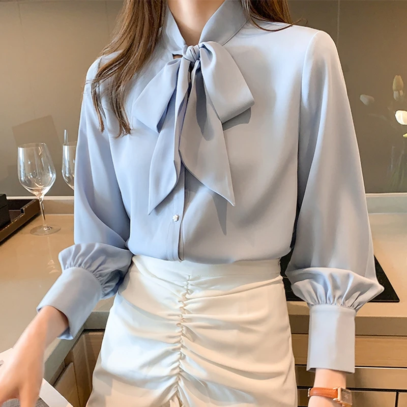

New Arrival Shirt Womens Blouse Vintage Work Casual Tops Chiffon Blouse Bow Elegant Loose Women Business Shirts Korean Fashion