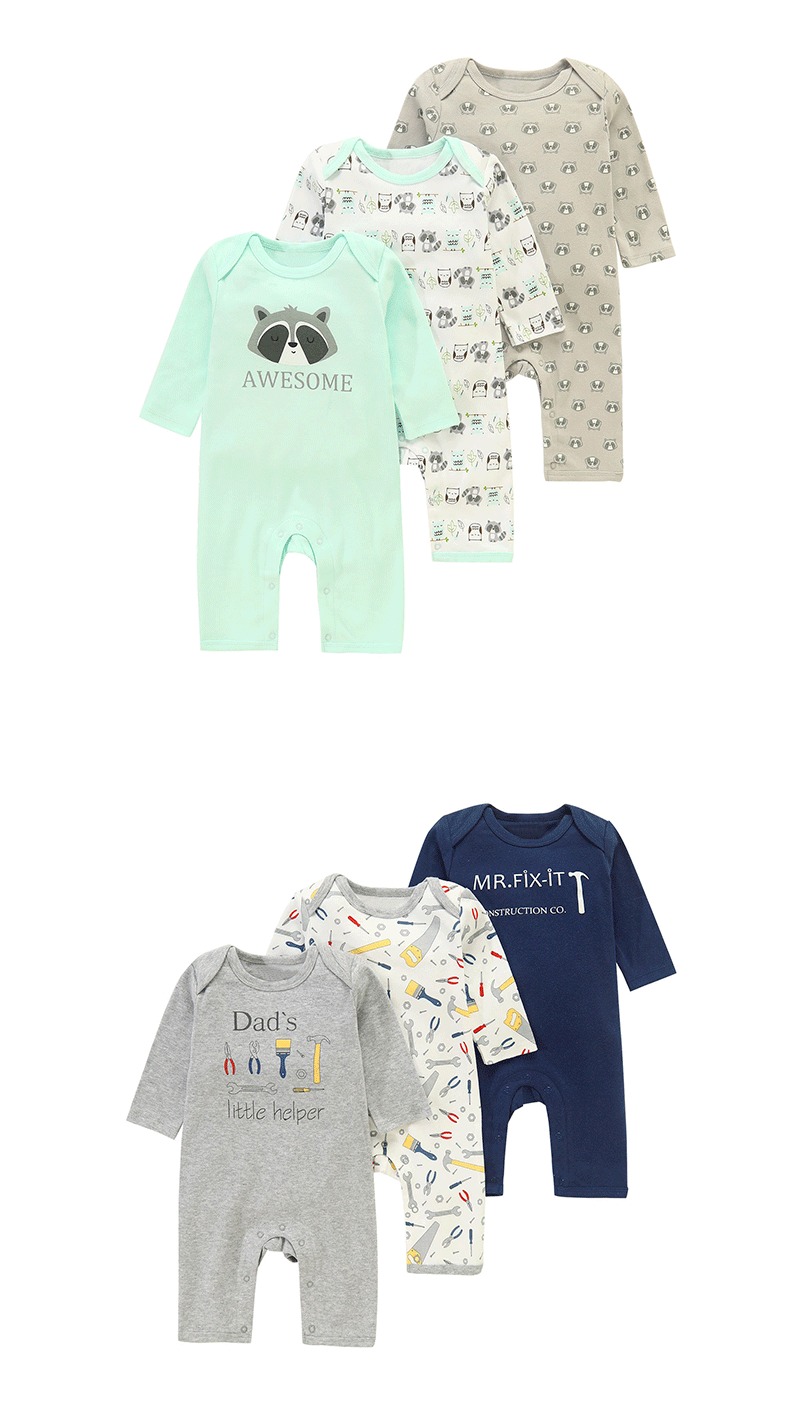 Ircomll Baby Junge Mädchen 3er-Pack Strampler Langarm Strampler Baumwolle Overalls Cartoon Streifen Polka Dot Bequeme Overalls Kleidung – Detail 5