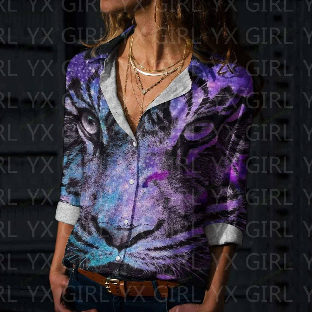 

Women's Tiger Printed Casual Shirt 3D Printed Button-down Shirt Casual Unique Streewear