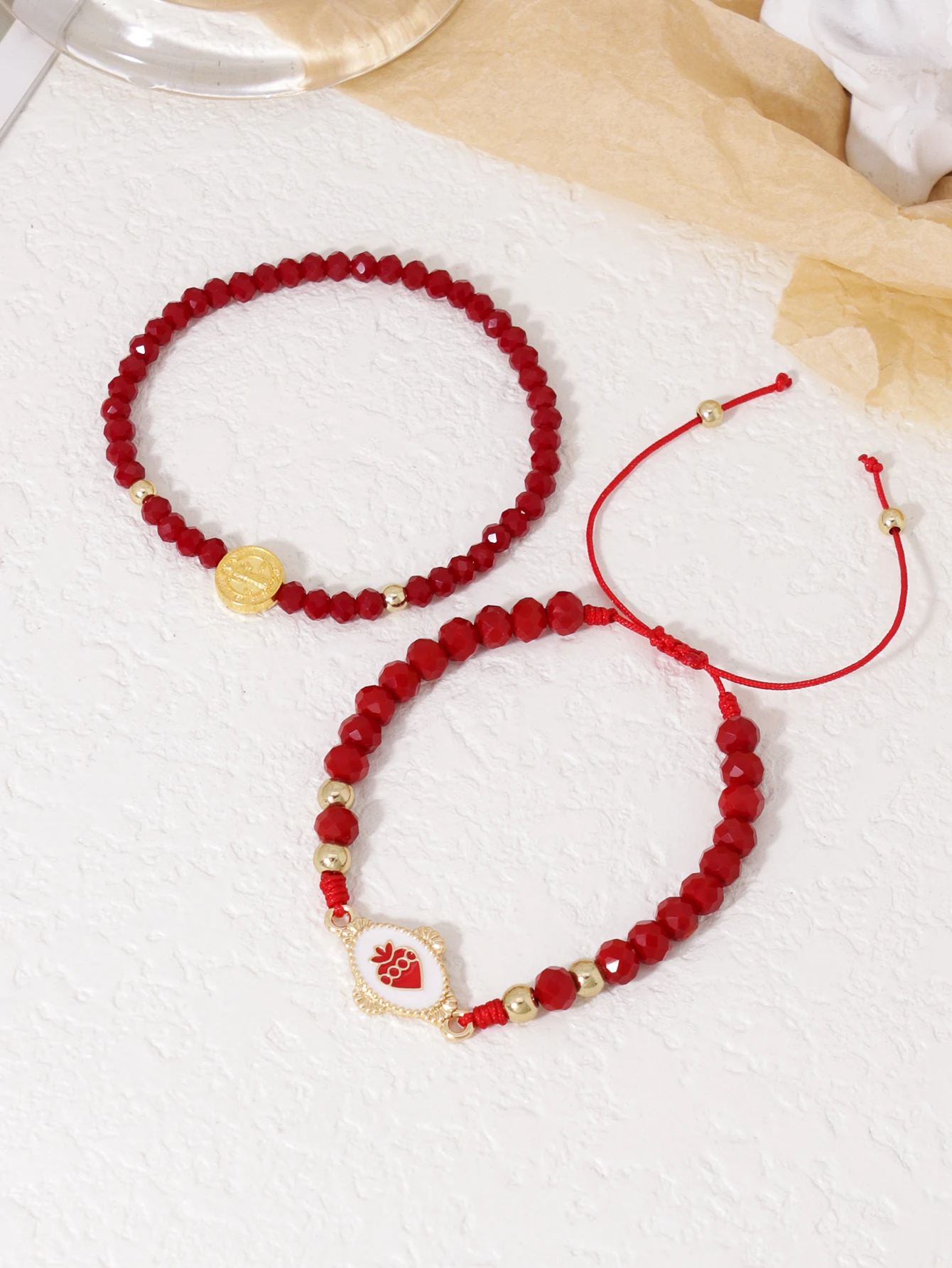 Red Crystal Beads Womens Bracelet