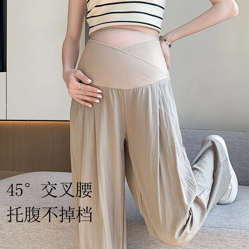 

Summer Thin Light Breathable Pants for Maternity Wide Leg Loose Straight Belly Trousers for Pregnant Women Youth Pregnancy Y2k