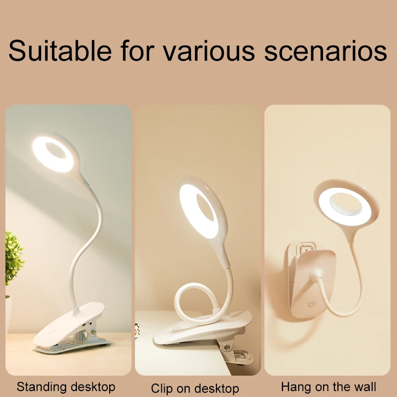 LED Desk Lamp Clip on Type USB Charging With Built In Lithium Battery Touch Dimming Student Learning Reading Table Lamp 6