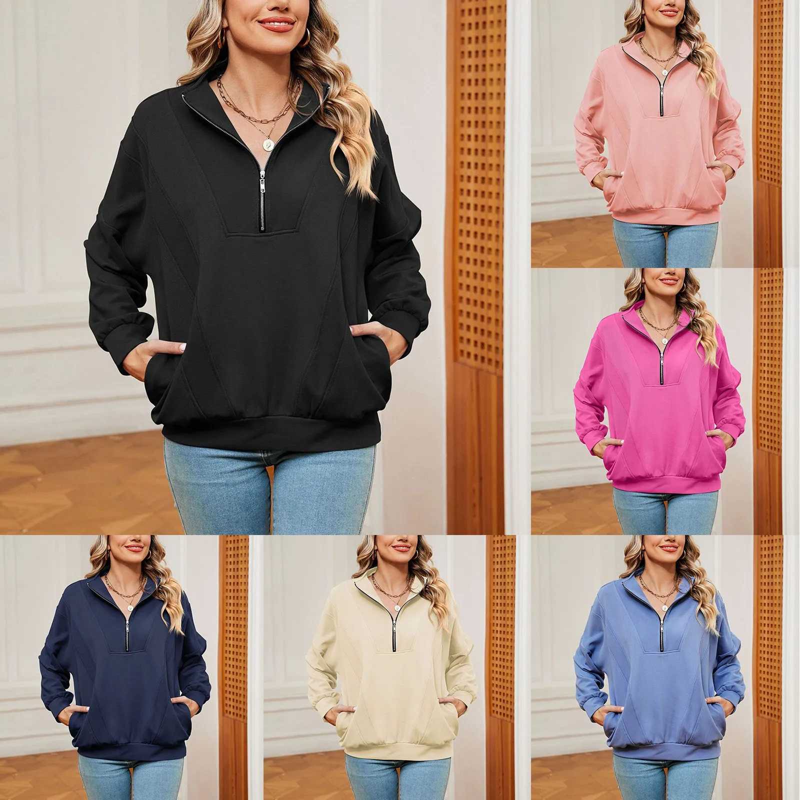 

Dressy Sweatshirts for Women Womens 2023 Fashion Casual Long Sleeve Stand Neck Zipper Pullover Sweatshirts Top