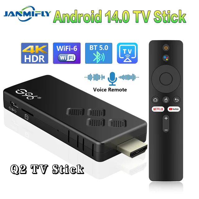 New Smart TV Stick Q2 High-performance Android 14.0 4K Ultra HD Dual Wifi 6 Bluetooth 5.0 Multi Language Streaming Media Player