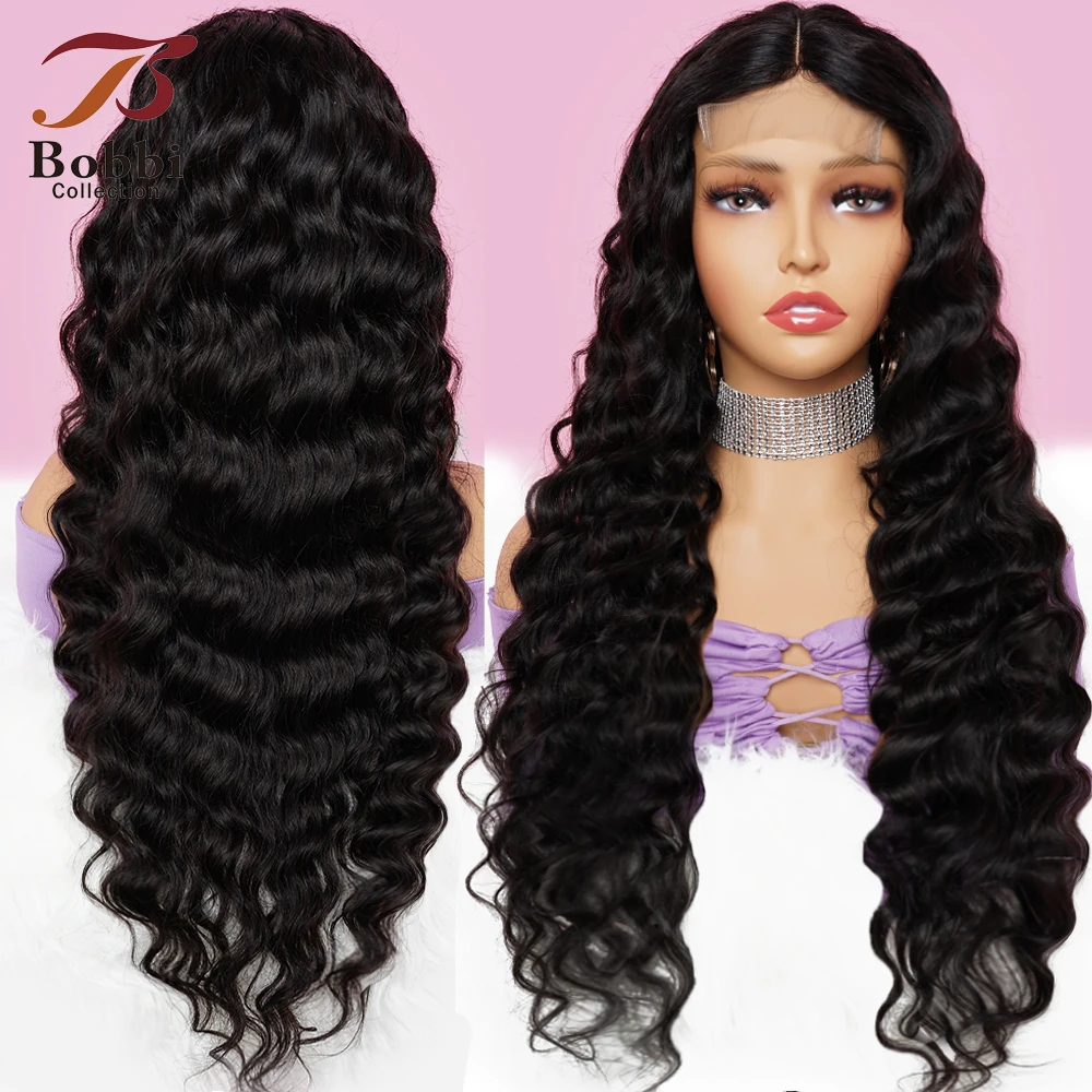 Loose deep wave lace front wigs human hair pre-plucked transparent 4x4 13x4 lace closure wig natural hair black BOBBI