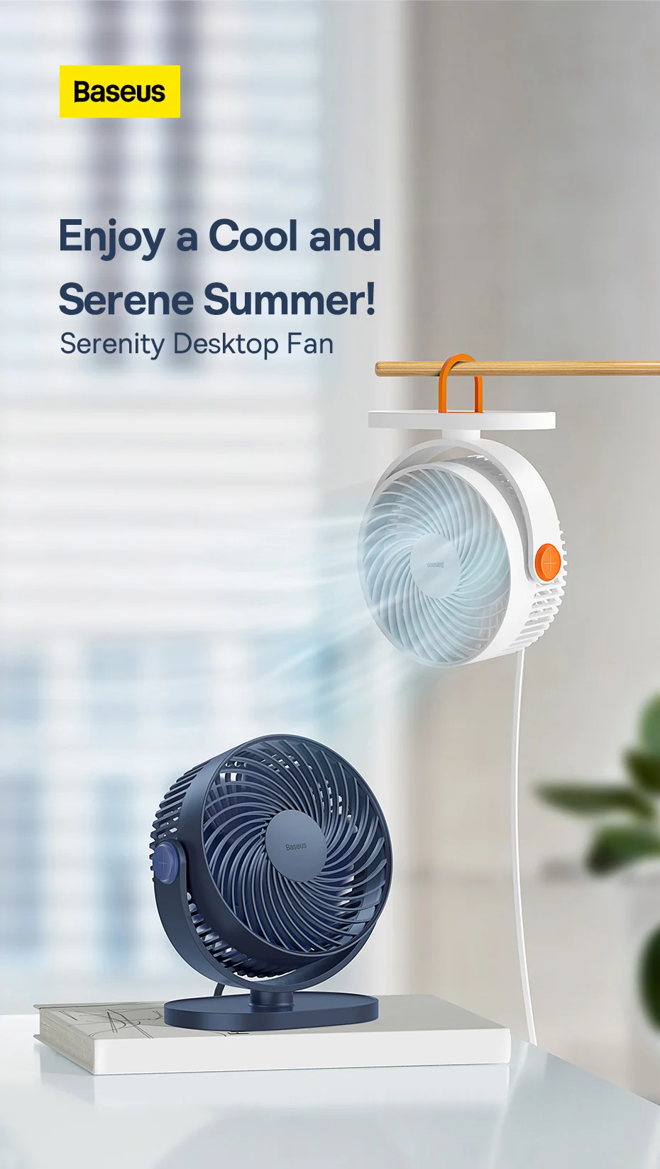 Baseus USB Fan Desktop Fan Hangable 3 Gears Adjustable Strong Power Cooling Gadgets Noiseless Summer Cooler For Home & Office| | - AliExpress