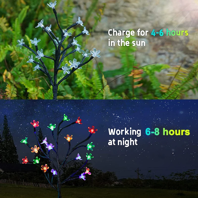 Solar LED Cherry Blossoms Fairy Tree Lights Outdoor Garden Christmas Decor Waterproof Landscape Solar Lamp