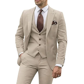 3 pezzi abiti beige per uomo 2023 slim fit smoking dello sposo abiti da sposa best man groomsmen abito formale da festa maschile trajes de hombre
