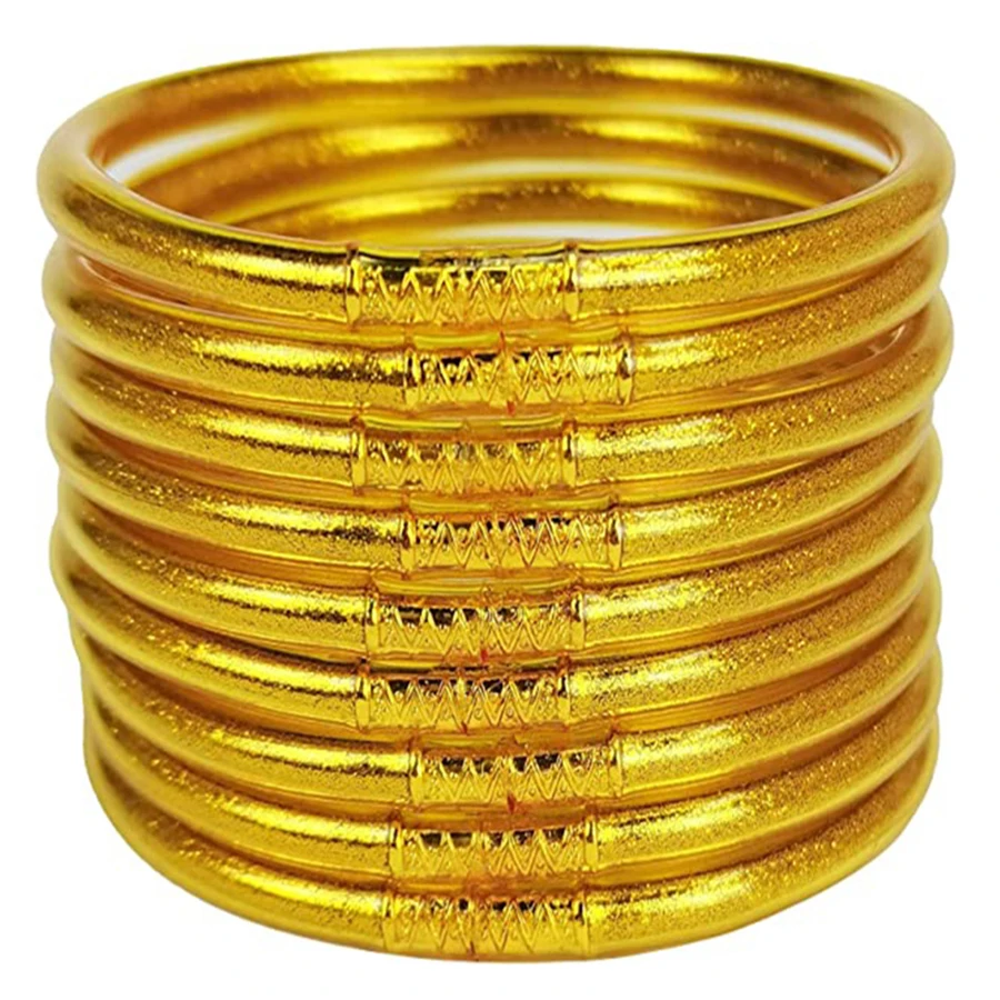 

9pc/set Jelly glitter jelly Bracelets Wrist Stackable Style Rubber Filled Buddhist Temple Bangle For Women Teens And Kids Gift