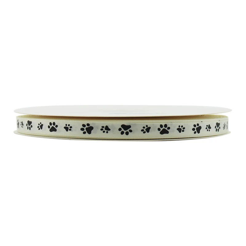 3/8'' 9mm Black Dog Paws Pet Paws Printed Polyester Single Side Satin Ribbon For DIY Sewing Gift Packing Decorations polyester ribbon