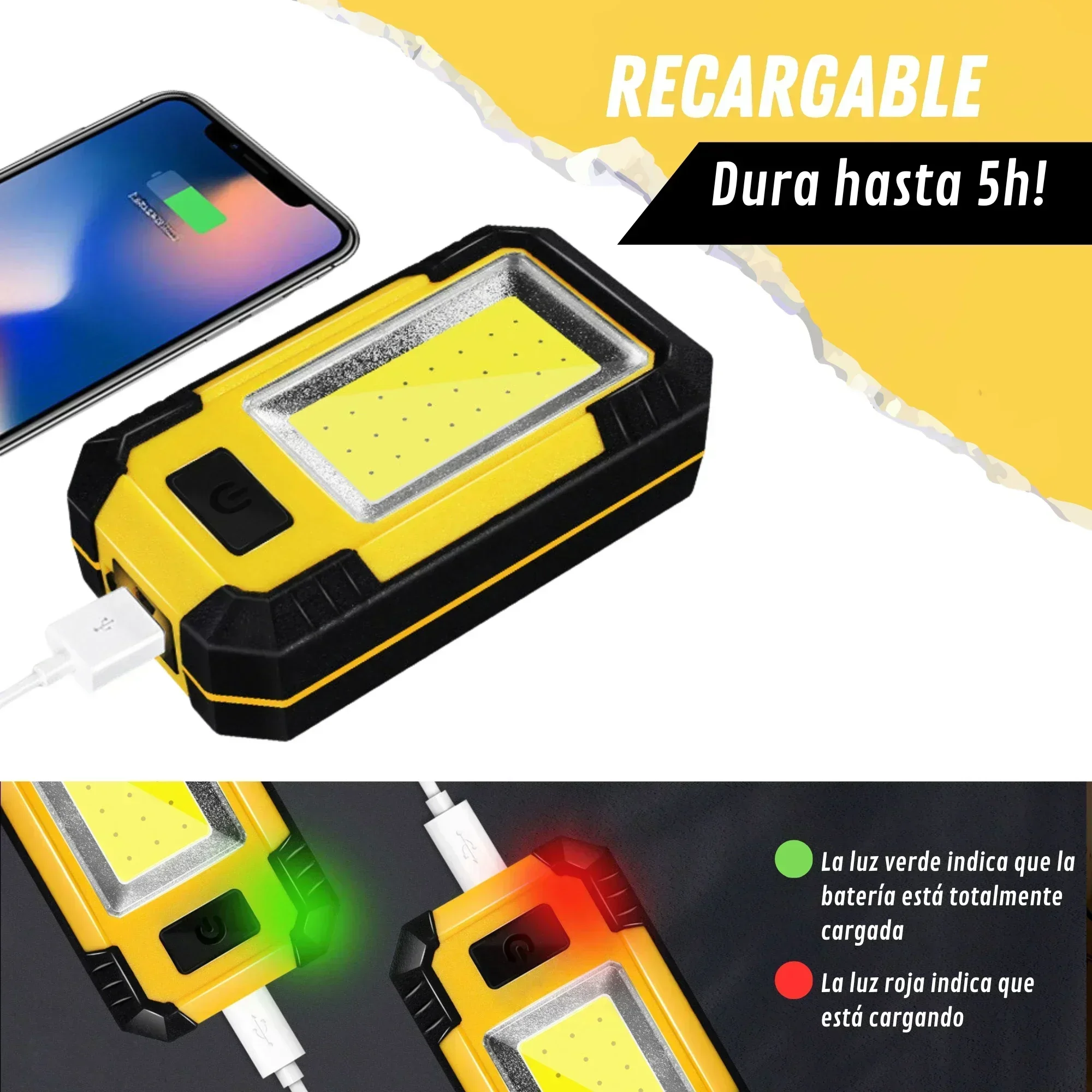 Multi-function 4000mah LED Work Light Rechargeable COB Flashlight With Magnetic Portable Outdoor Camping Lantern Emergency Lamp