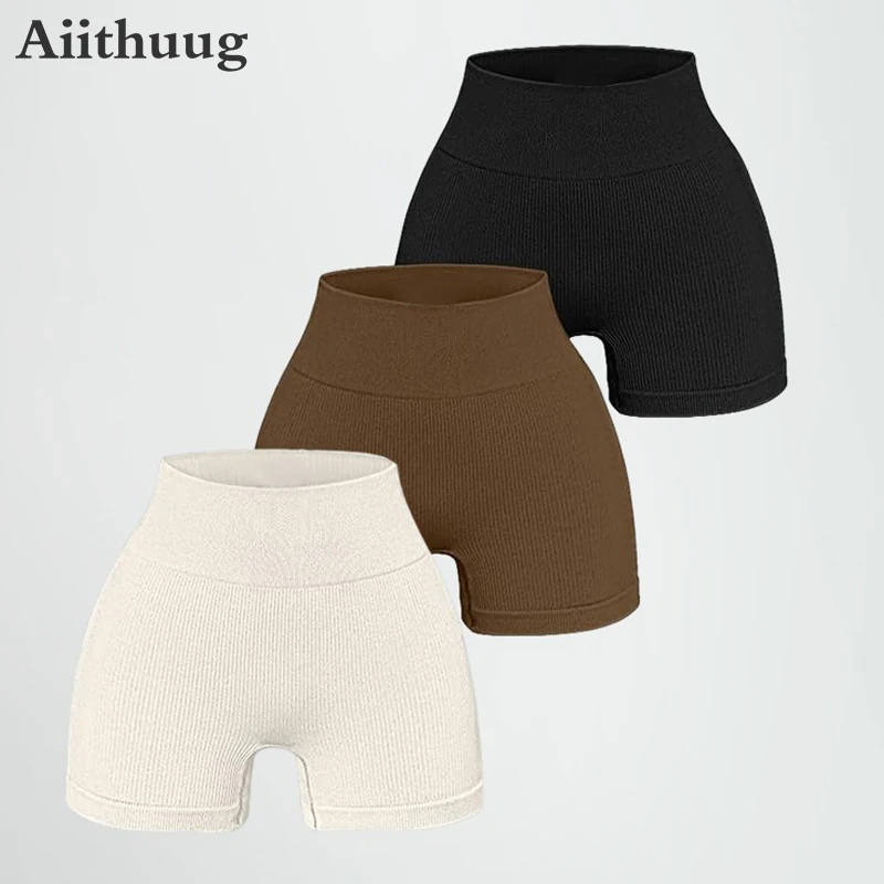 

Шорты Aiithuug женские бесшовные с завышенной талией, леггинсы для занятий йогой, быстросохнущие, стройнящие, для спорта, велоспорта, пилатеса