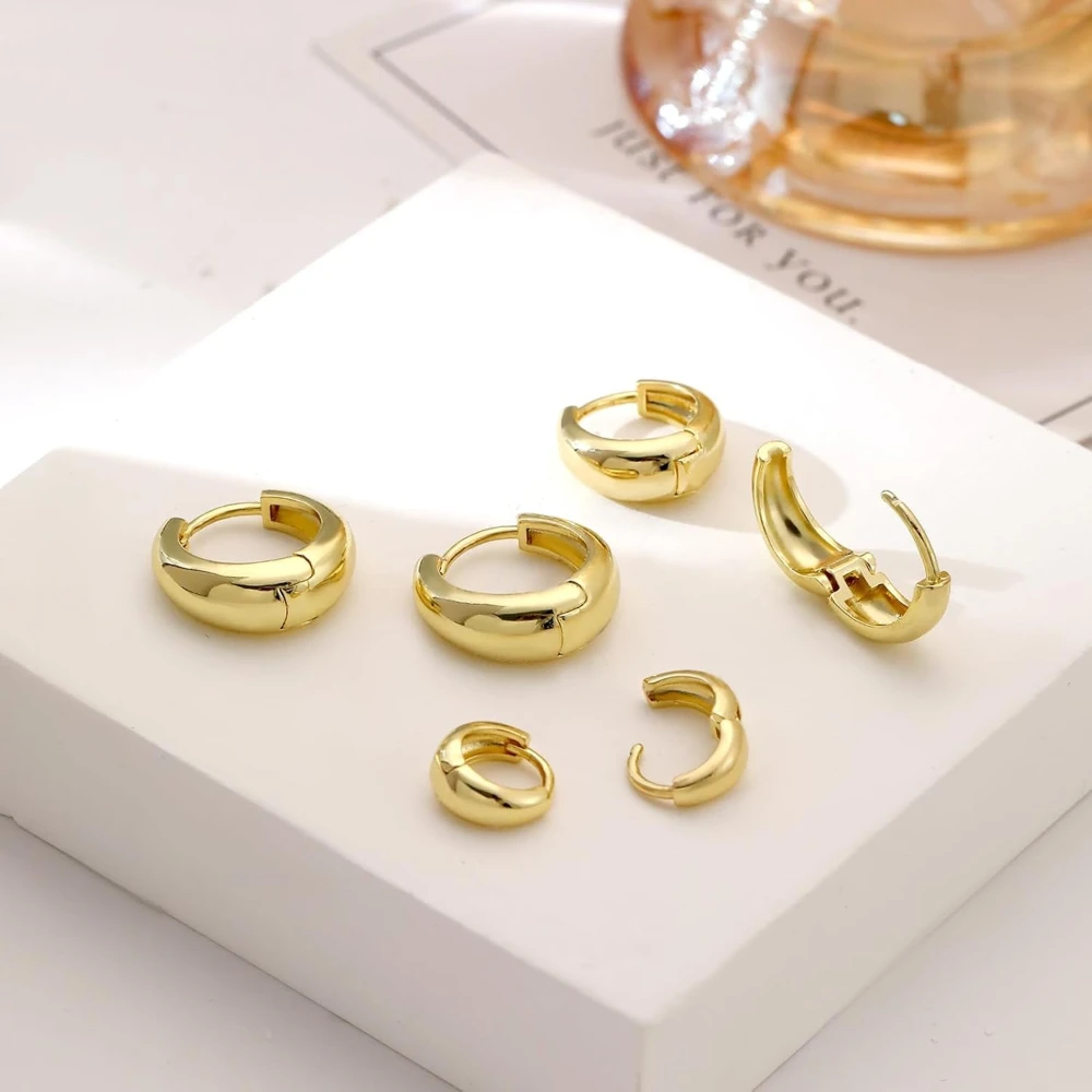 Dainty Zircon Small Stackable 14k Gold Plated Earrings Set for Women Multiple Piercing Cartilage Huggie Hoop Earring Jewelry