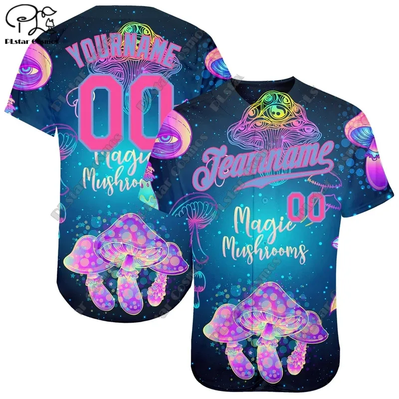 Fashion 3D Printing Custom Name Pattern Colorful Magic Mushroom Fantasy Authentic Baseball Shirt Hip Hop Unisex Baseball Shirt