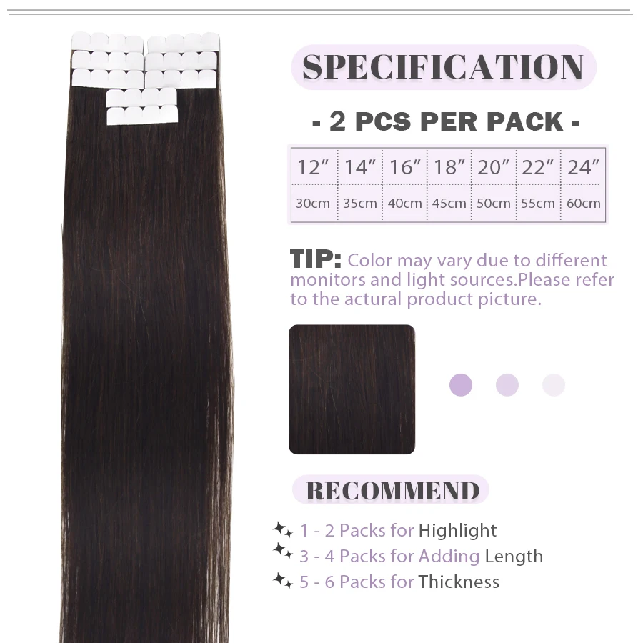 TSITSI Straight Human Hair Tape In Human Hair Extensions Natural Premium Non-Remy Seamless Skin Weft For Girls