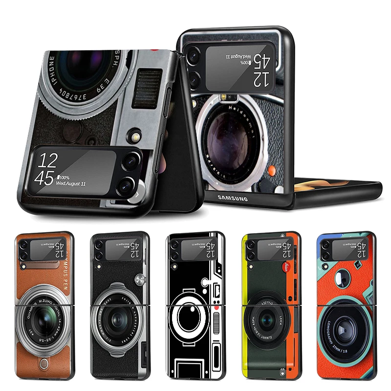 Fashion Classic Camera Lens Z Flip 4 Z Flip 4 Phnoe Case Per Samsung Z Flip 3 5 5G Black Hard Shell Galaxy Zflip3 Zflip4 Zflip5