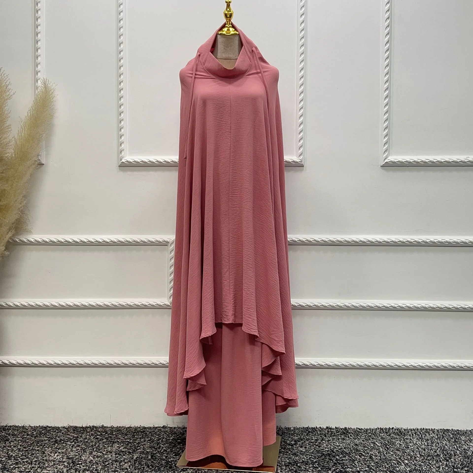 Ramadan Crepe Jilbab 2 Two Piece Set Women Muslim Woman Prayer Garment Dubai Turkish Modesty Pray Clothes Islamic Clothing Eid