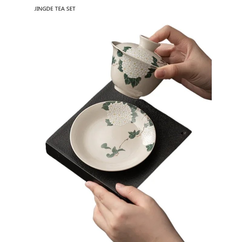 1PCS 140ml Exquisite Ceramic Teacup with Lid Handmade Beauty Gaiwan Home Master Cup Tea Infuser Traditional Tea Accessories