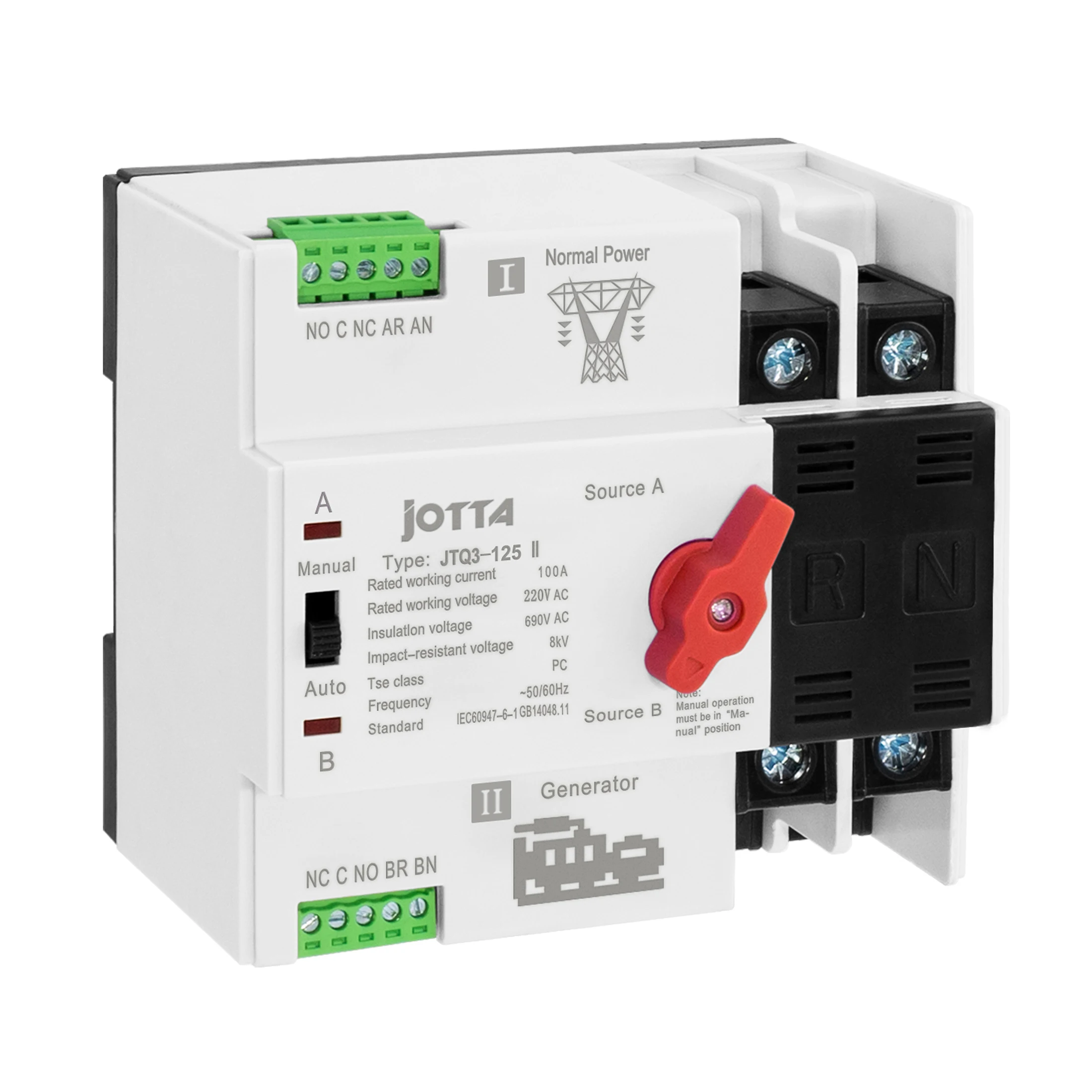 Description Picture 6 of itemJOTTA 2P 100A 220V Mini ATS Automatic Transfer Switch Electrical Selector Switches Dual Power Switch