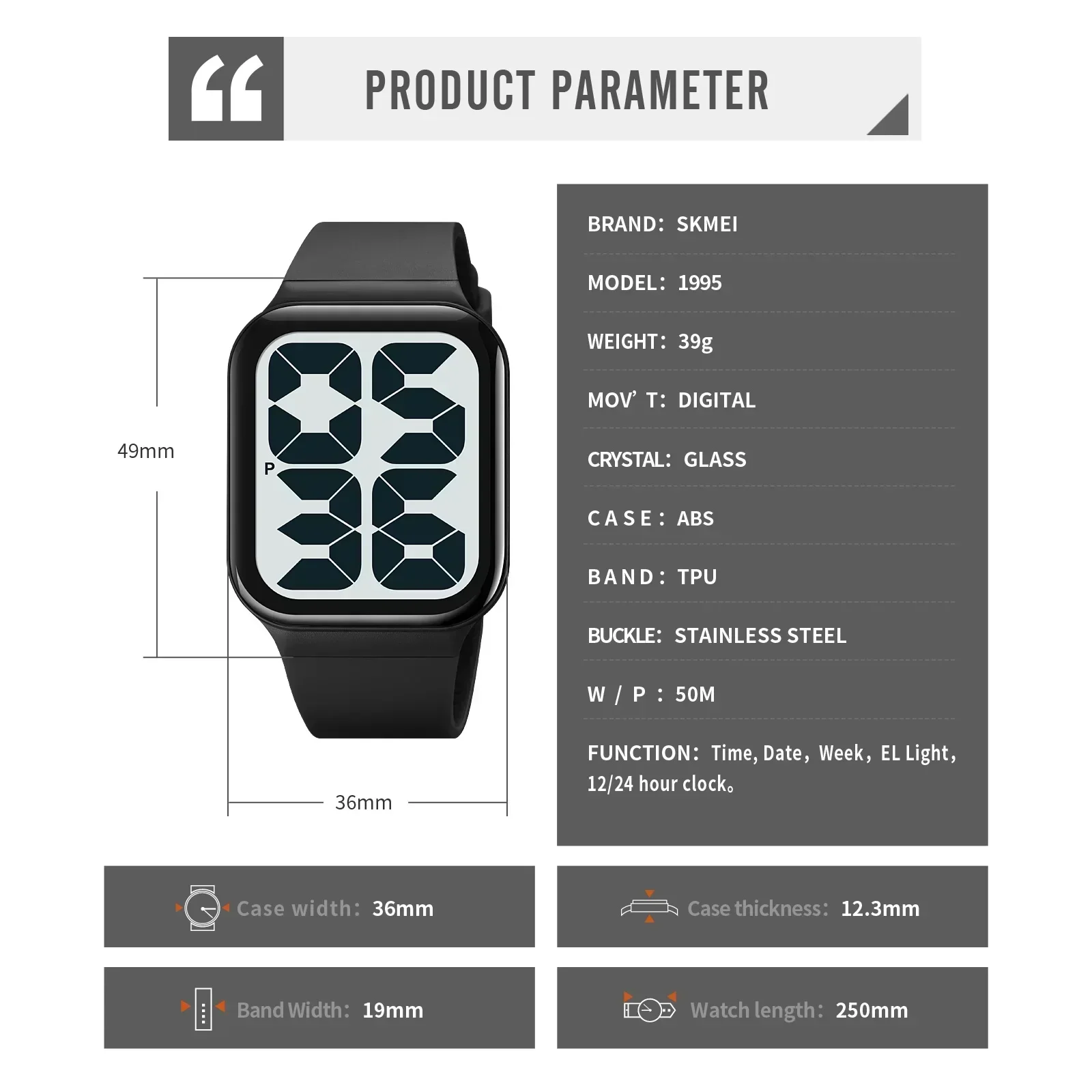 SKMEI 1995  Alarm Clock reloj hombre for Couple 1995 Sport Back Light Digital Watch Mens Womens 5bar Waterproof Date Wrist Watch 6