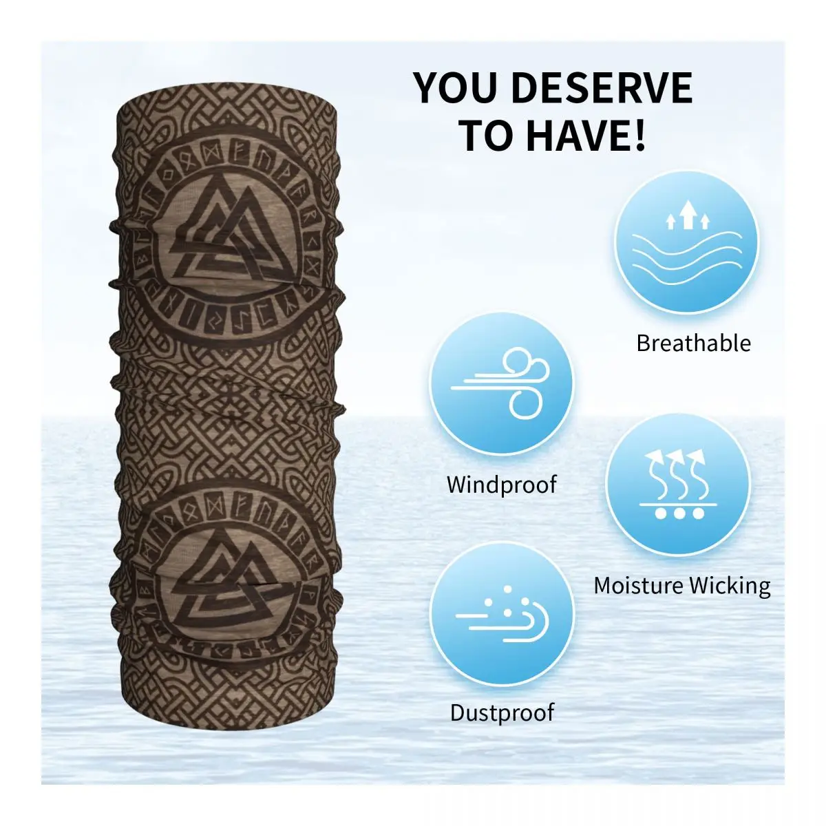 Valknut Symbol And Runes On Wood Bandana Neck Warmer Men Women Winter Ski Tube Scarf Gaiter Norse Viking Odin Face Cover