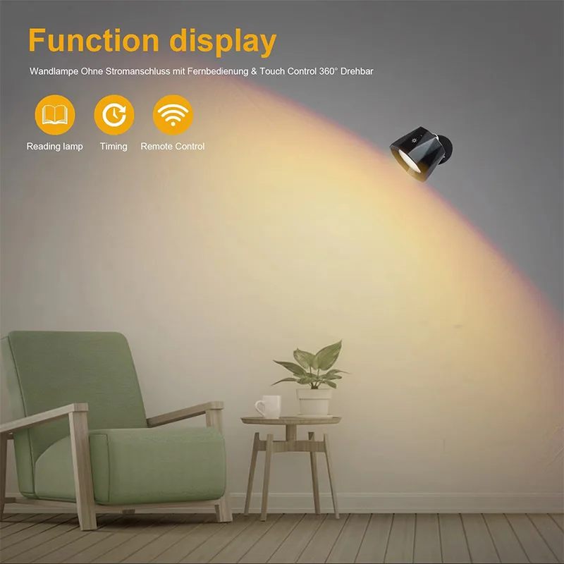 Led Wall Lamp Touch Control Remote 360 Rotatable USB Recharge Wireless Portable Night Light For Bedroom Reading Lamp 3