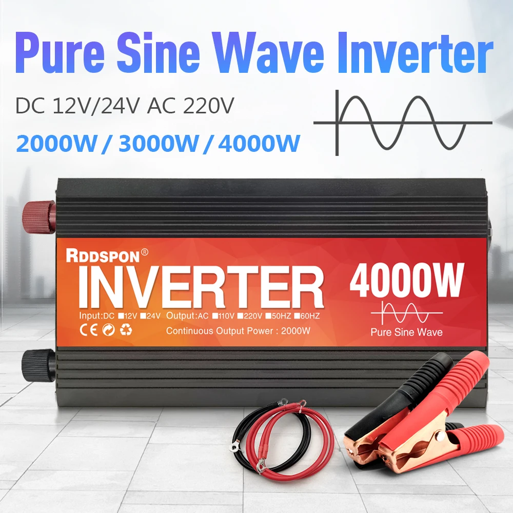Pure Sine Wave Power Inverter 12V 24V Ac 220V 4000W 3000W 2000W 1600W 1000W Pure Sinus Wave Converter Solar Inverter Transformer Pure Sine Wave Power Inverter 12V 24V Ac 220V 4000W 3000W 2000W 1600W 1000W Pure Sinus Wave Converter Solar Inverter Transformer