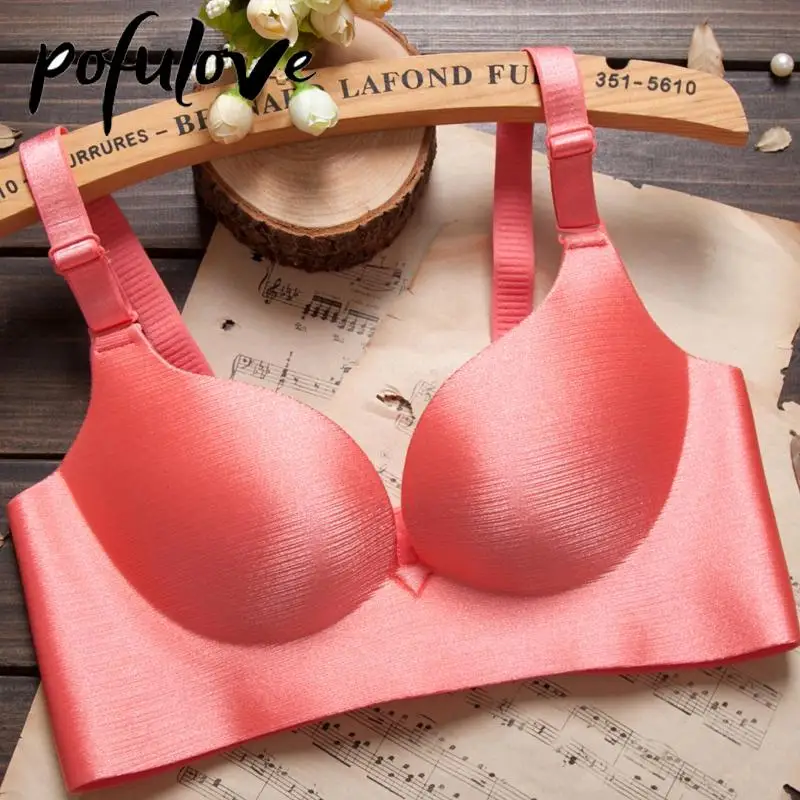 Women Seamless Bra Push Up Bras Wireless Underwear Solid Color Soft  Bralette 32A Female Girl Brassiere Gathered Lingerie Red