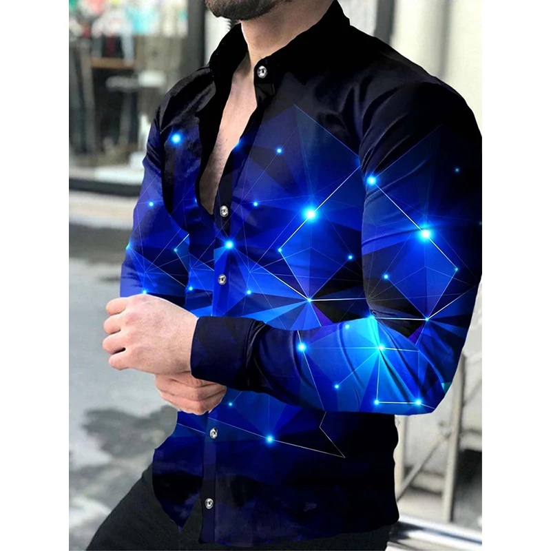 Stylish and cool casual long-sleeved shirt for men with a beautiful starry sky pattern and 3D digital printing.