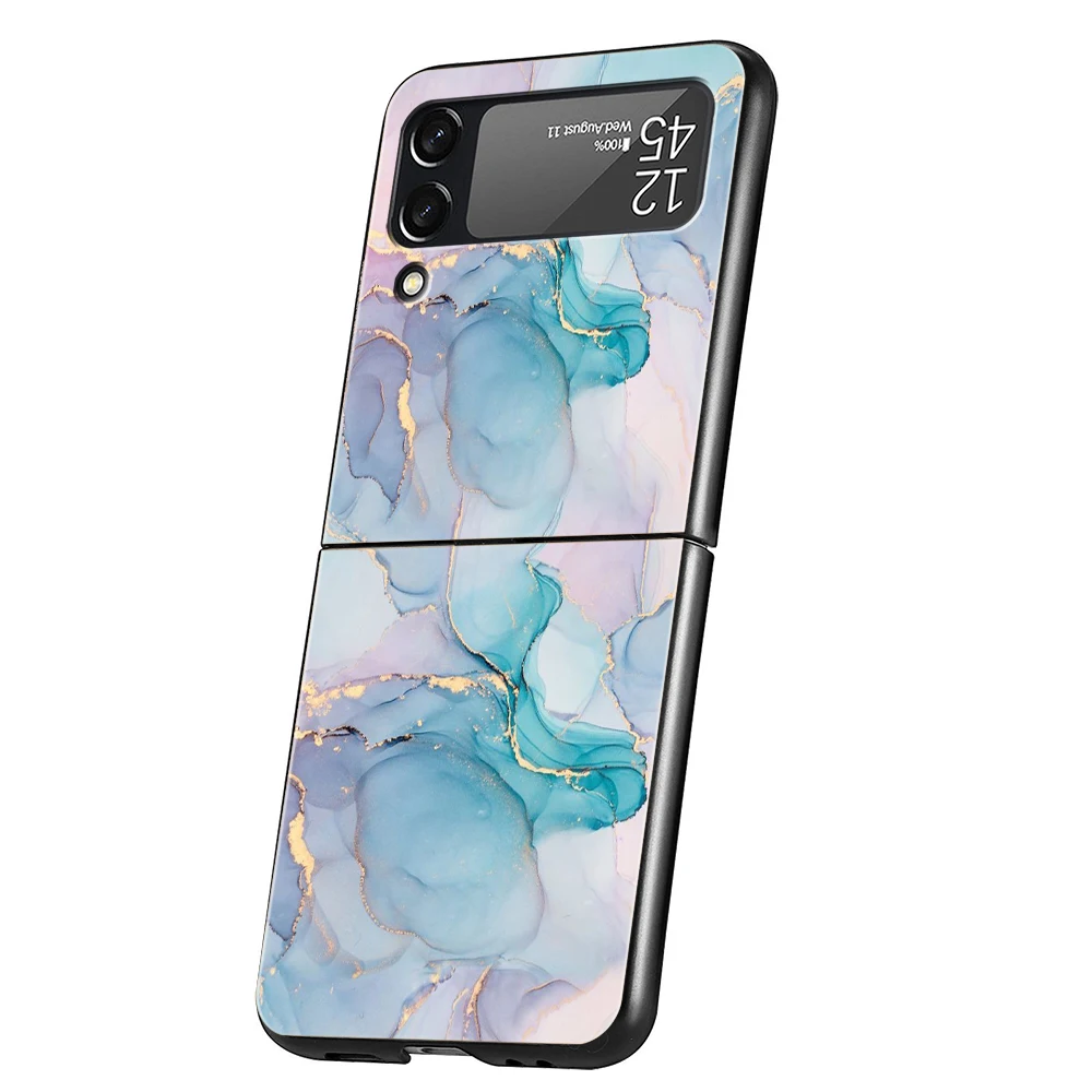 Marble Art painting Luxury Phone Case For Samsung Galaxy Z Flip 3 4 5 Fold Black Hard Shell For Samsung Z Flip3 5G Fashion Cover