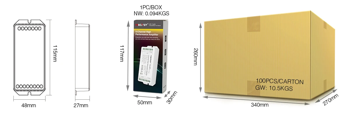 Description Picture 3 of itemMiboxer LED 5 Channel High Performance Amplifier 12V 24V 15A PA5 output the signal of main controller completely & synchronously