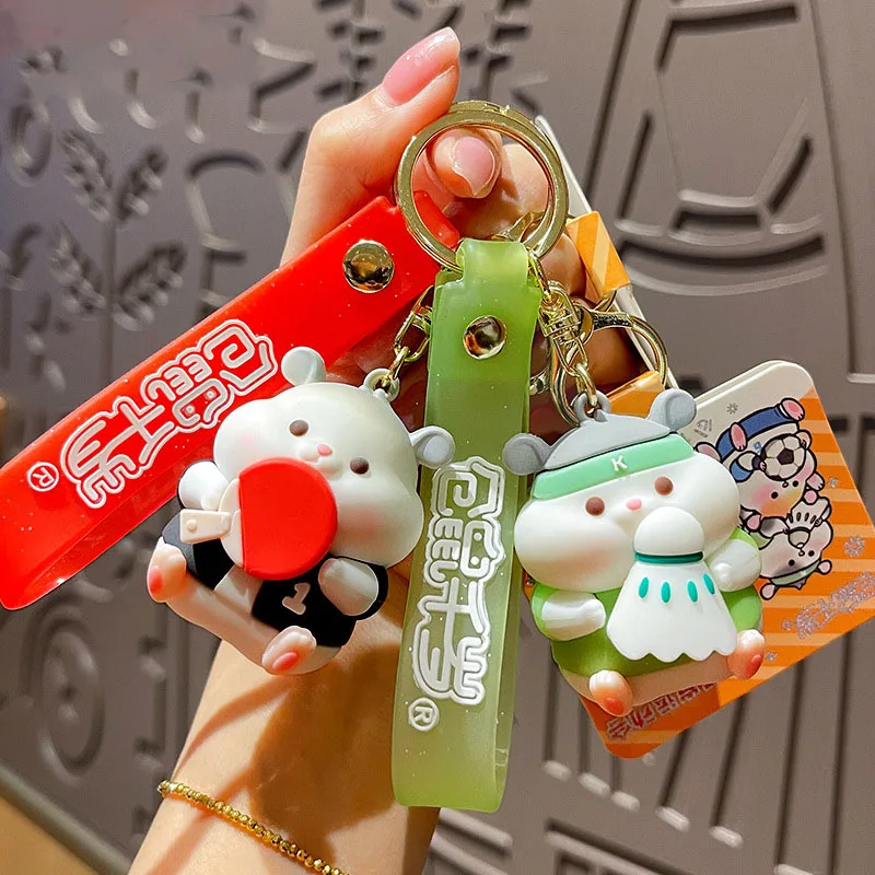Cute Football Hamster Doll Portachiavi Cartoon Sports Play Basket Hamster Portachiavi Ciondolo Cool Baseball Mouse Portachiavi Bag Charm