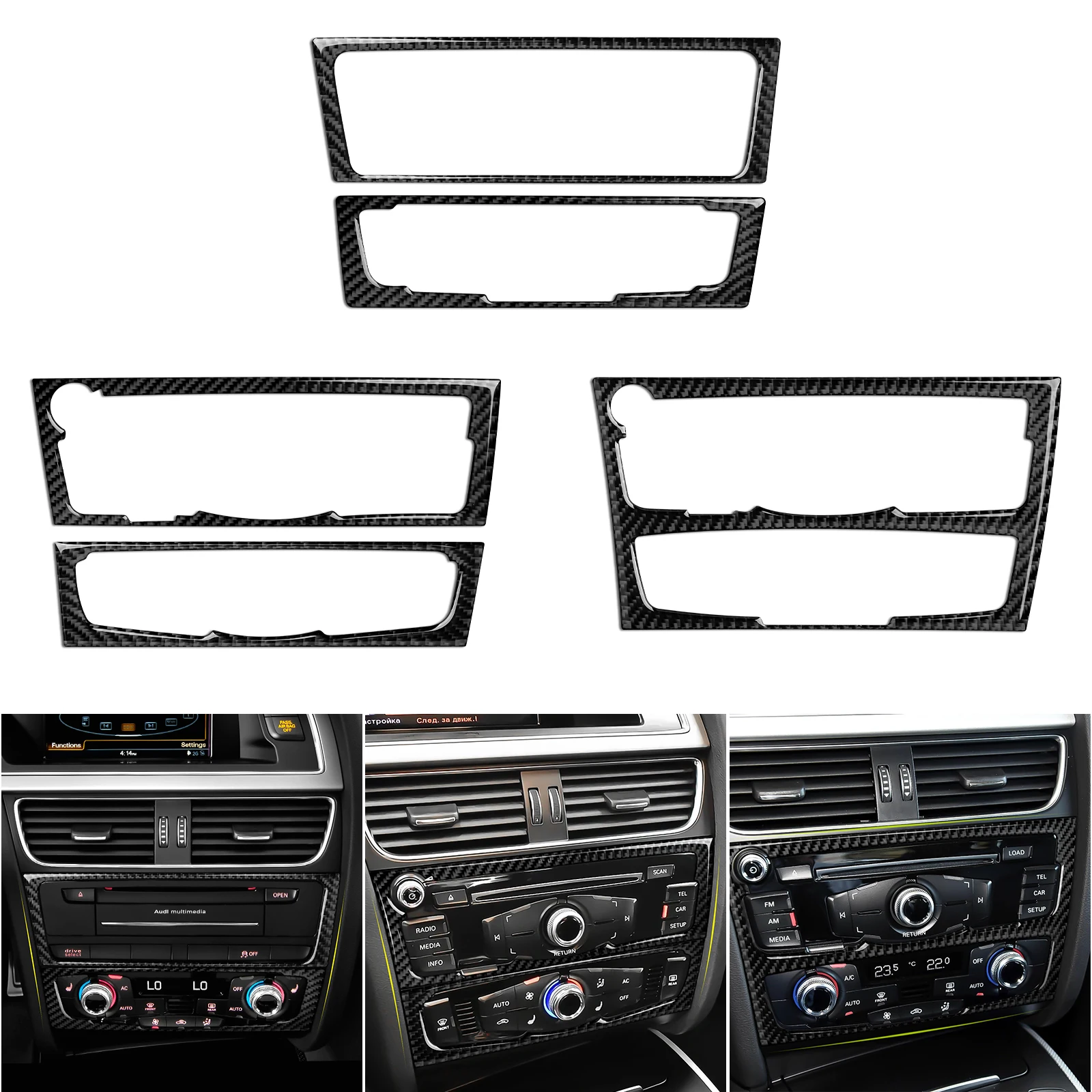 아우디 A4 S4 RS4 A5 S5 RS5 (2007-2016)용 자동차 센터 콘솔 기어 변속 패널 세트, 카본 파이버 인테리어 스티커 트림 액세서리