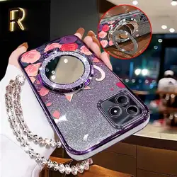 Pink Rose Phone Case Set with Lanyard and Stand - 3 - Piece Accessory Bundle for Realme C65 5G (PURPLE)