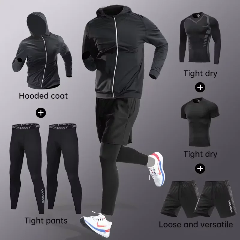 Sports suit men's running gym clothes autumn and winter quick drying clothes tight fitting equipment