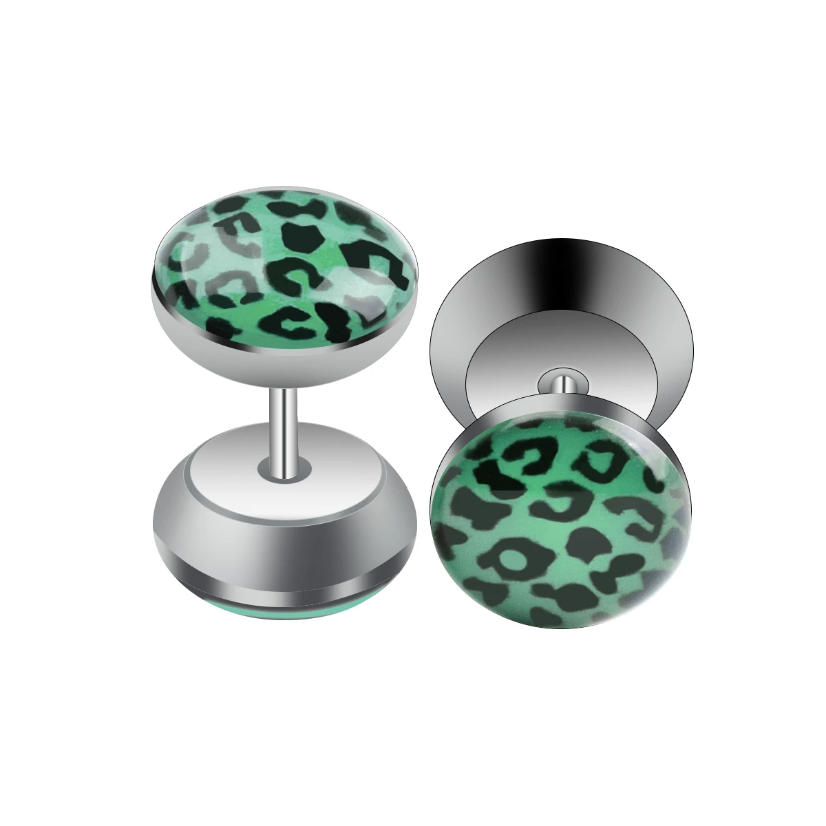 

2pcs Stainless Steel Fashion Leopard Barbell Punk Brothers Stainless Steel Extra Stud Earrings Black Silver Men Women