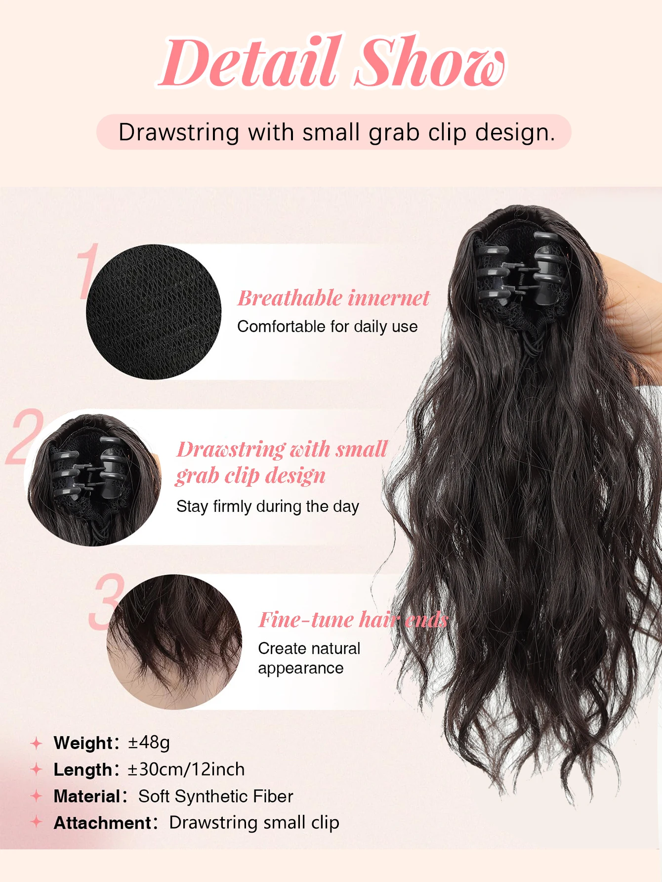 Synthetic Curly Ponytail Hairpiece For Women Heat Resistant