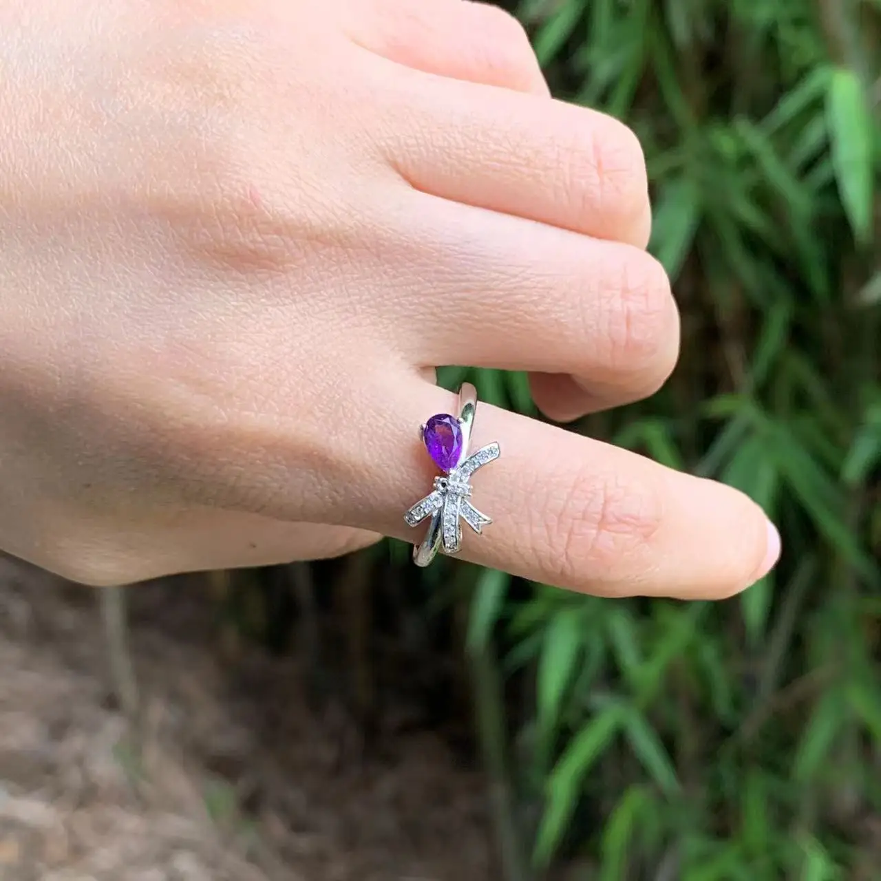 Natural Amethyst Ring Stone Female Handmade Rings Jewelry for Women Gift Purple Flower