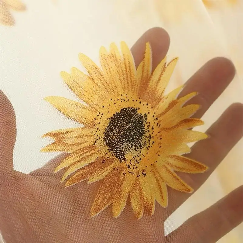 1PCS Sunflower Window Panels Drapes Curtains Sheer Voile Tulle Home Room 100*200cm Suitable Home Bathroom Curtains Supplies