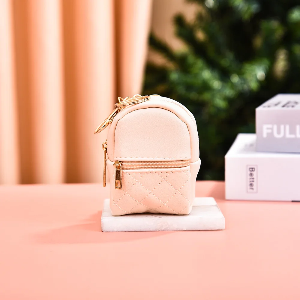 Mini Backpack Cosmetic Bag For Women Pendant Keychain Keyrings Pu Leather Makeup Lipstick Bag Card Holder Organizer Zipper Pouch
