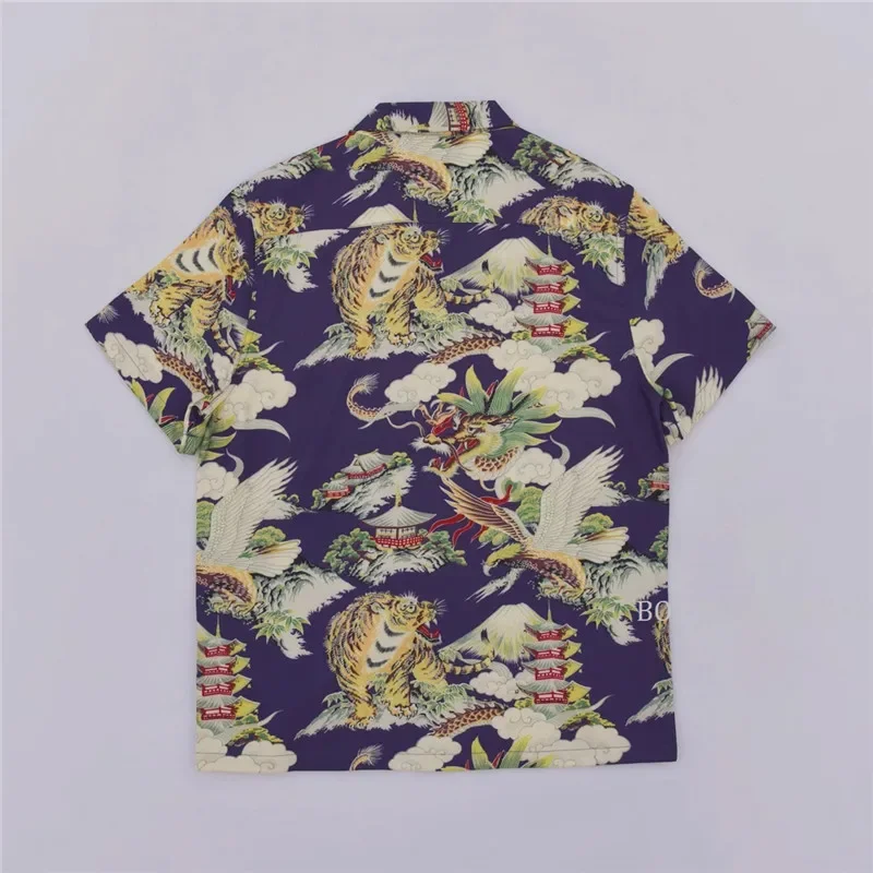 BOB DONG Aloha Shirt Mount Fuji & Animals Print Short-Sleeve Hawaiian Vacation Wear 3