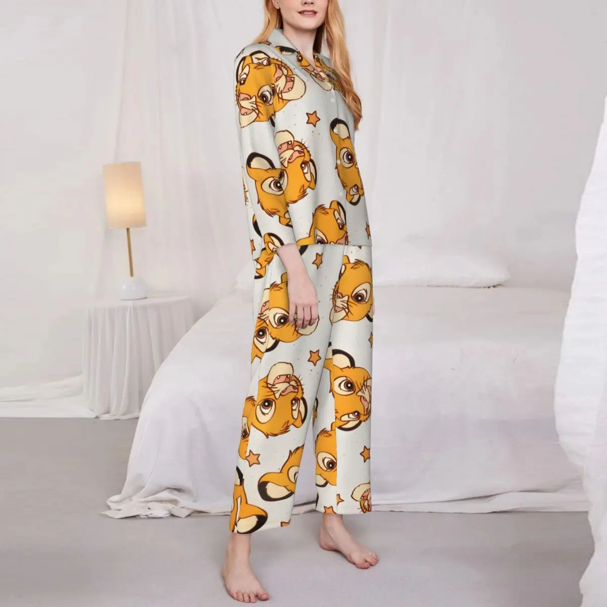 The-Lion-King Women's Pajamas Set Button Down Pajama 2 Piece Suit Pyjama Femme Nightwear Loungewear 4