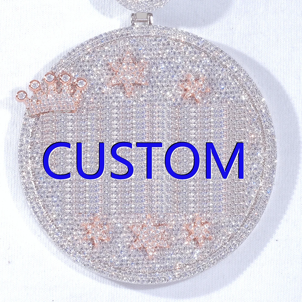Hip-Hop Custom 80MM Pendant Star Crown Letter Circular Pendant Necklace Men's Trendy Jewelry For Women With Rope Chain