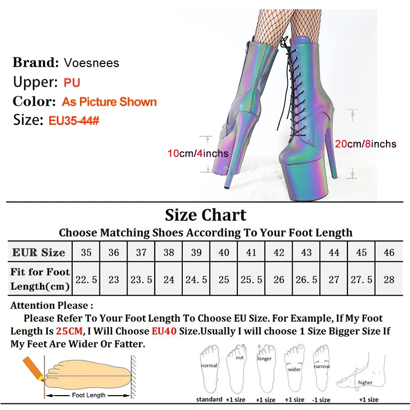 20CM/8Inch Women Ankle Boots Luminous Exotic Pole Dancing Boots Night light Holographic Reflective Stripper Shoes Platform Heels
