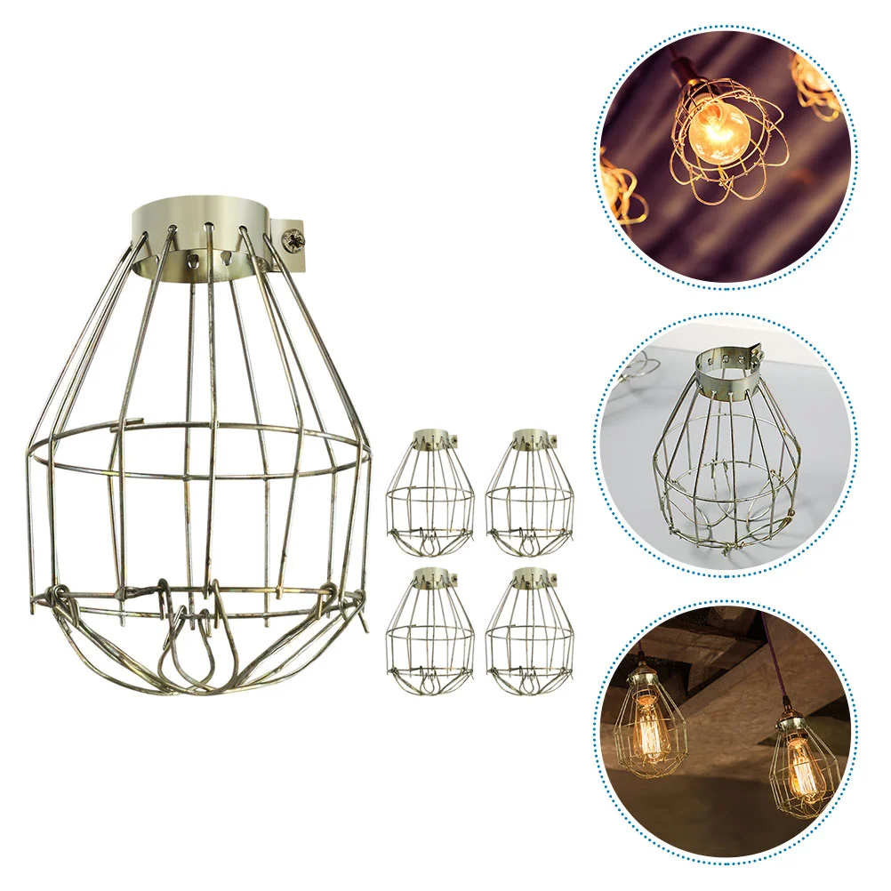 

5 Pcs Lamp Shade Frame Lampshade Round Guard Electric Wire Iron Mesh Light Bulb Metal Protector