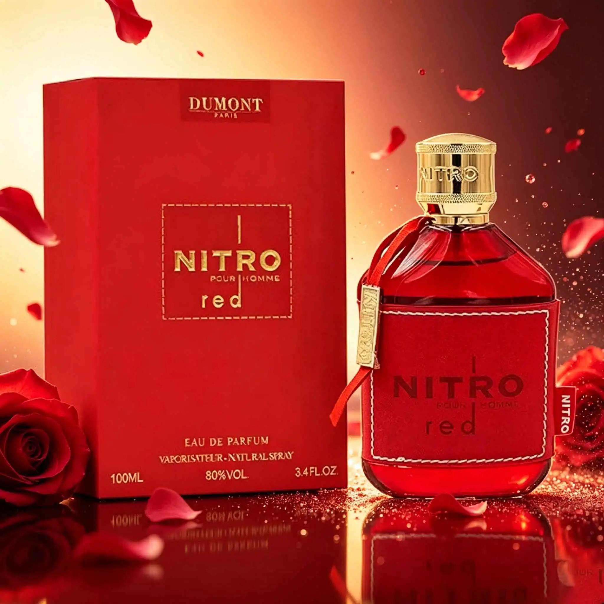 DUMONT NITRO RED men's perfume is a warm and spicy woody fragrance. The red gold package is highly eye-catching, with a strong aura, showing the wild charm of men and lasting fragrance. 1