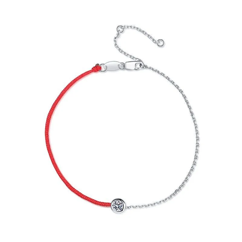 

ZFSILVER Fashion Classic S925 Silver Simple Moissanite 0.3ct Red Rope Lucky Bracelet For Women Accessories Wedding Jewelry S006
