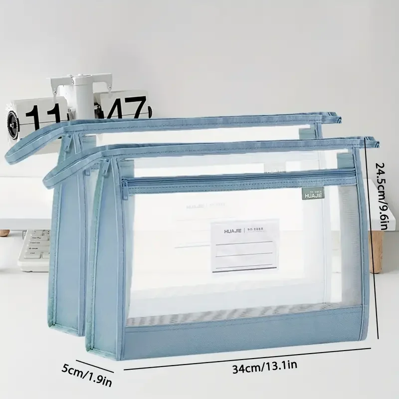 Mesh Storage Bag Large A4 Clear Mesh Organiser With Double Zip Spacious Portable Handmade Storage Bag