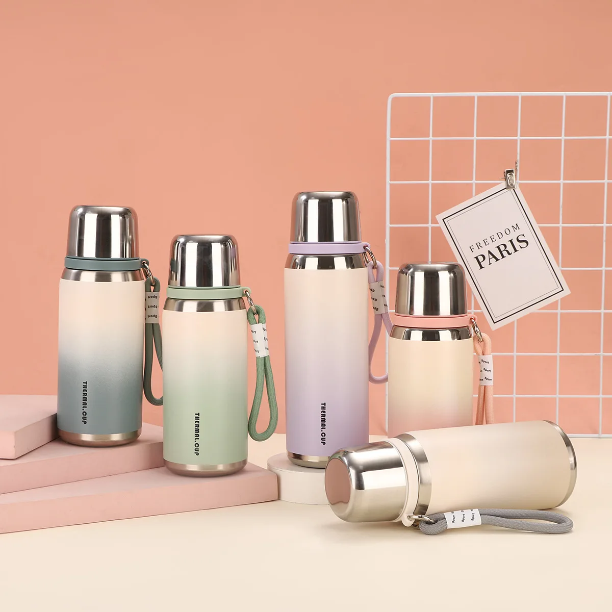 Stainless Steel Insulated Water Bottle Gradient Color Outdoor Leak Proof